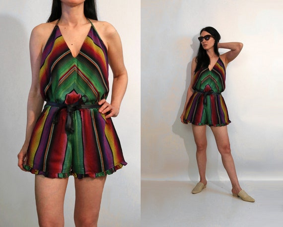 Rainbow Chevron Open Back Romper /