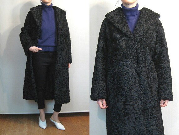 50s Black Persian Curly LAMB Fur Coat