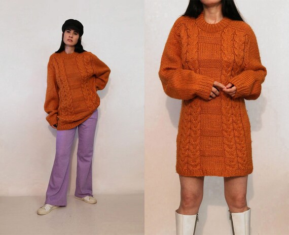70s Titian Mohair Cable Knit Dress Vintage 1970s Burnt Orange Cable Knit Mohair Wool Long Sweater or Dress Rust Orange Mohair Jumper Etsy Ireland