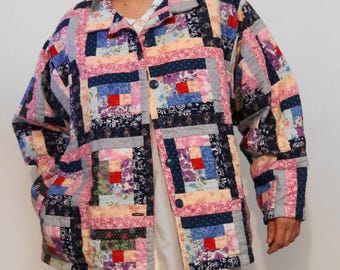 Reversible Quilted Patchwork Jacket / Vintage 1970s 1980s Multi 