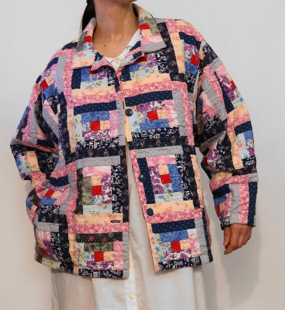 Reversible Quilted Patchwork Jacket , Vintage 198… - image 2