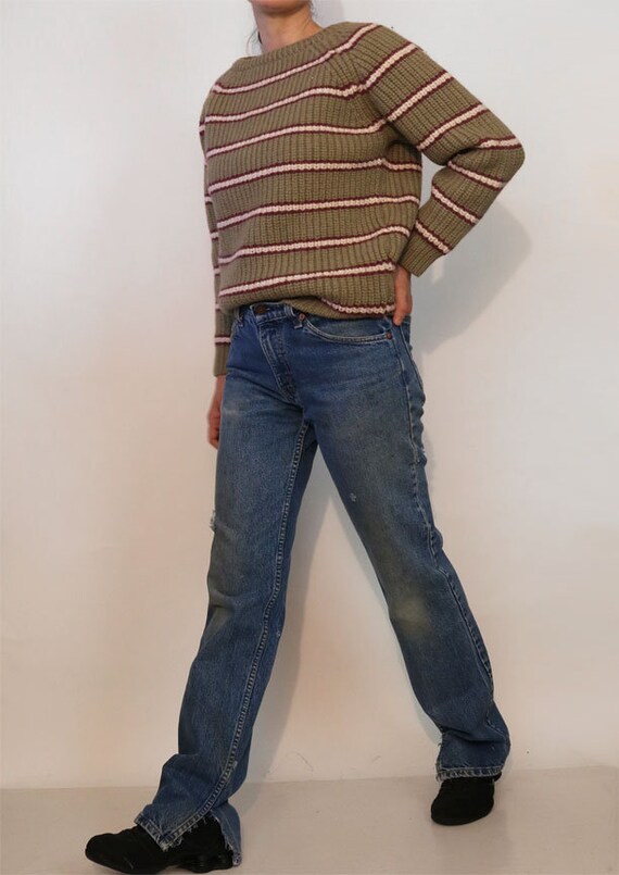 Mocha & Lilac Ribbed Wool Sweater / Vintage 1970s… - image 3