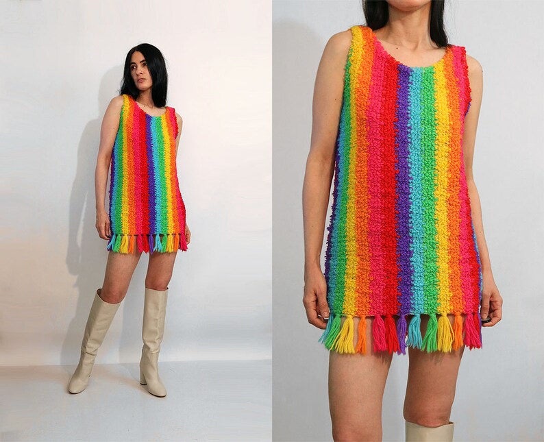 rainbow boucle shift dress