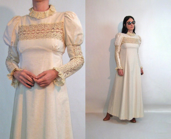 60s Young Edwardian Crochet Dress / Vintage 1960s