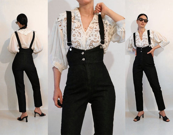 black high waisted overalls