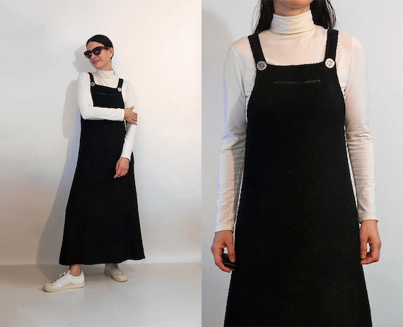 Boucle Knit Overall Dress / Vintage 1980s 1990s Bl