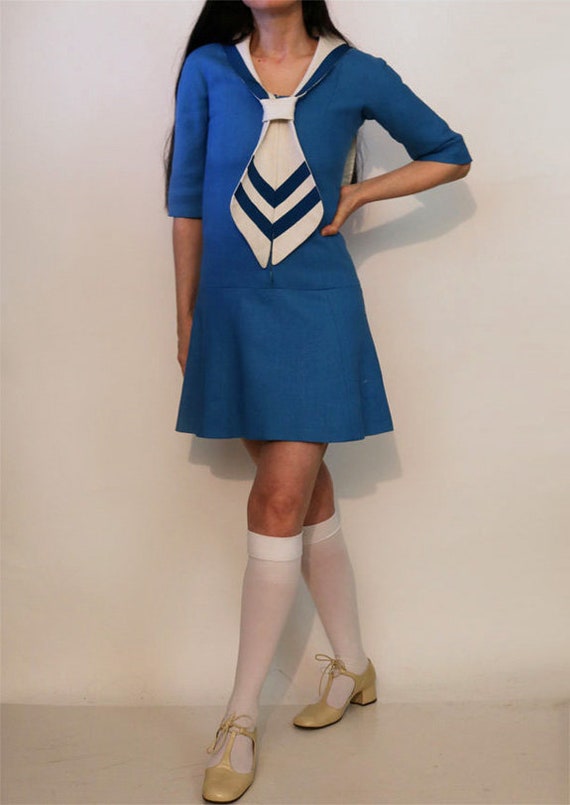 60s Jean Muir Linen Sailor Dress / Vintage Rare C… - image 2