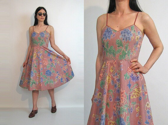 70s Batik Cotton Pin Pleated Sundress / Vintage 19
