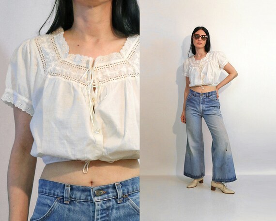 Victorian Embroidered Cropped Blouse / Vintage Ant