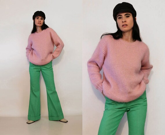 Puce Mohair Ribbed Knit Sweater / Vintage 1970s 19