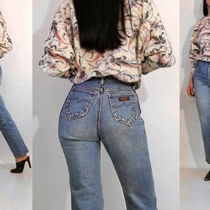 Jeans Wrangler descoloridos de los años 70, talla 25x29, Jeans Wrangler de pierna recta con bordado de caballo descoloridos y desgastados de los años 70, Wranglers de cintura 25 imagen 2