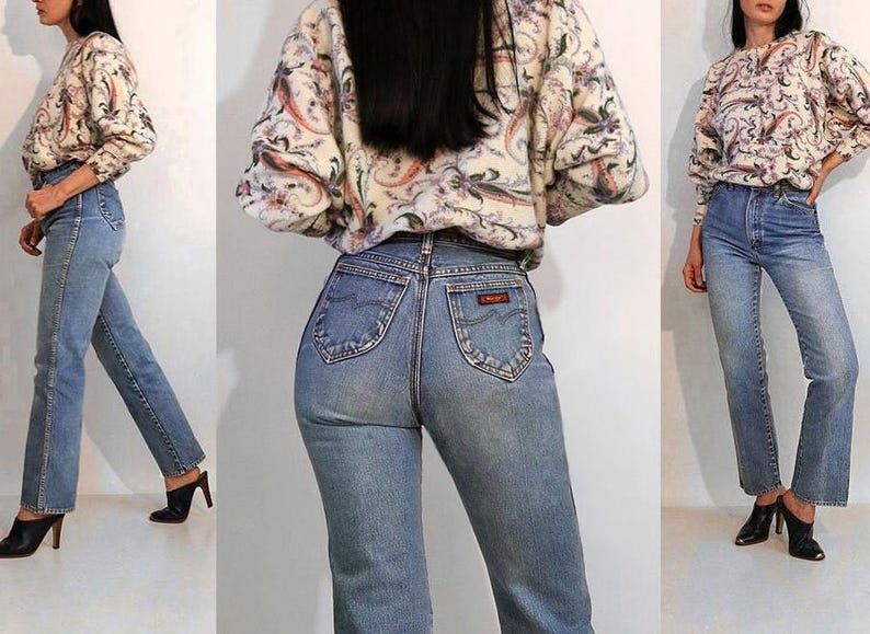 Jeans Wrangler descoloridos de los años 70, talla 25x29, Jeans Wrangler de pierna recta con bordado de caballo descoloridos y desgastados de los años 70, Wranglers de cintura 25 imagen 2