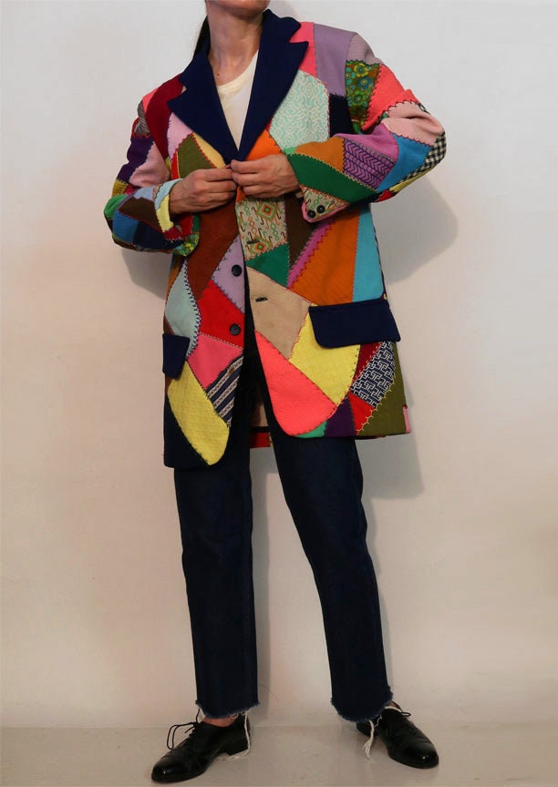 70s Rainbow Crazy Quilt Jacket / Vintage 1960s 1970s Ooak Multi