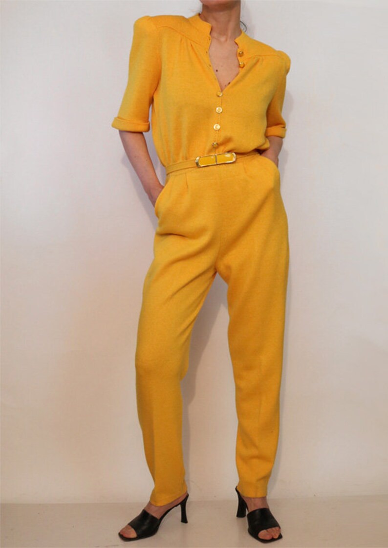 St John Orange Wool Knit Jumpsuit / Vintage 1980s Marigold / 80s Golden Orange St John Jumpsuit image 6