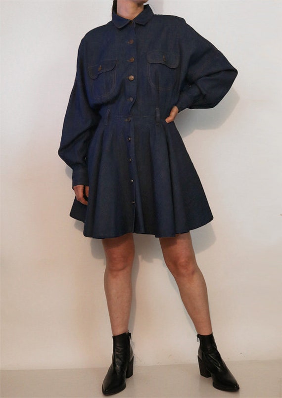 Nwt OMO Norma Kamali Dark Denim Dress / Vintage 1… - image 2