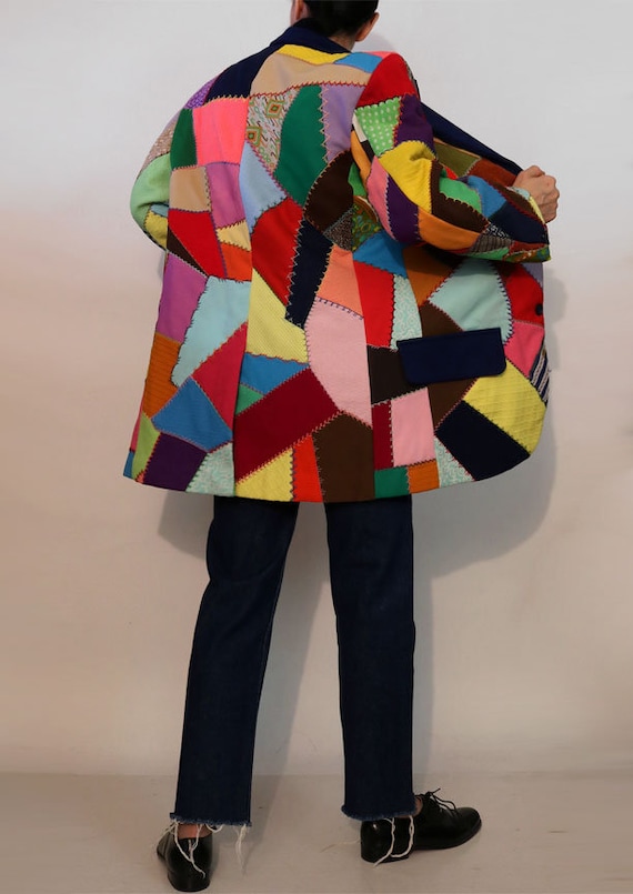 70s Rainbow Crazy Quilt Jacket / Vintage 1960s 1970s Ooak Multi