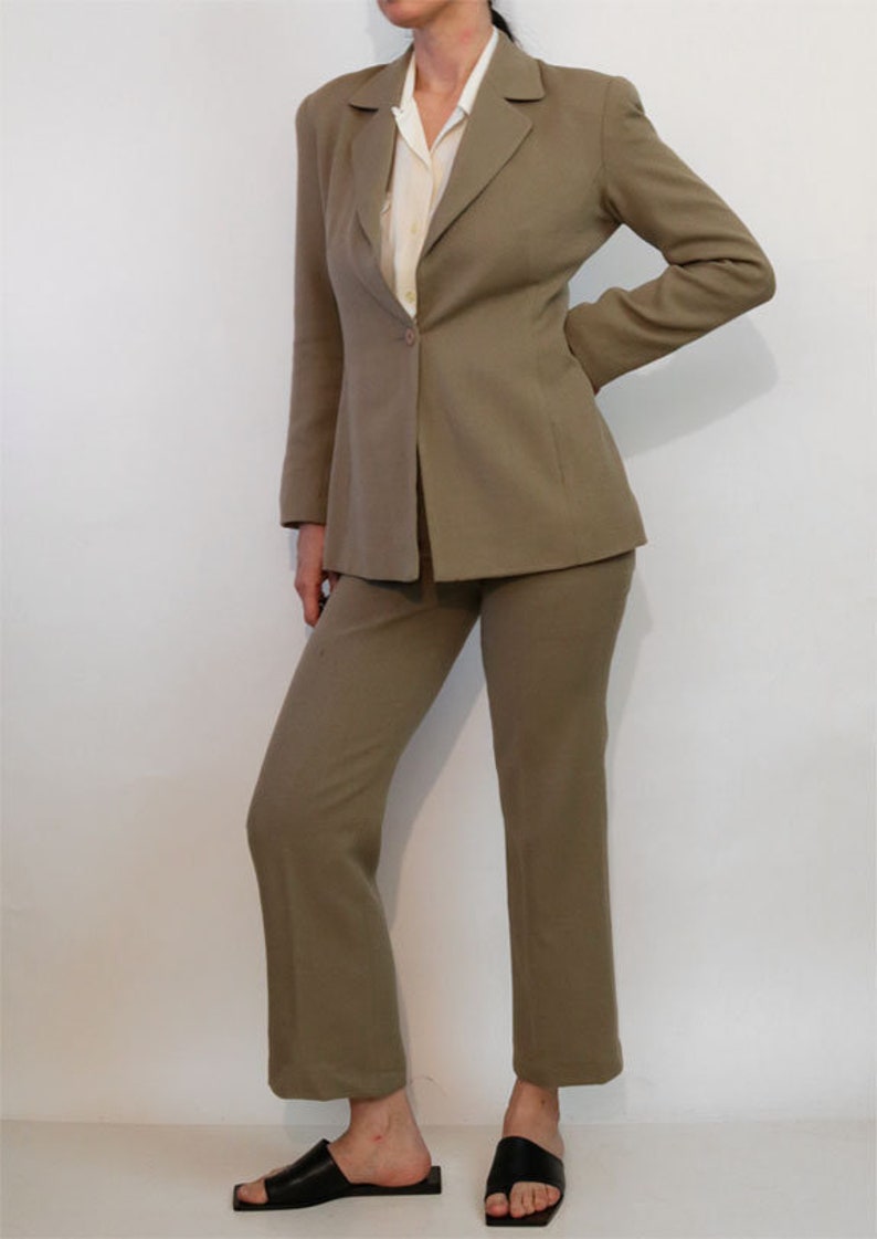 Putty Wool 2pc Pant Suit / Vintage 1980s 1990s Tiny Fit Muddy - Etsy