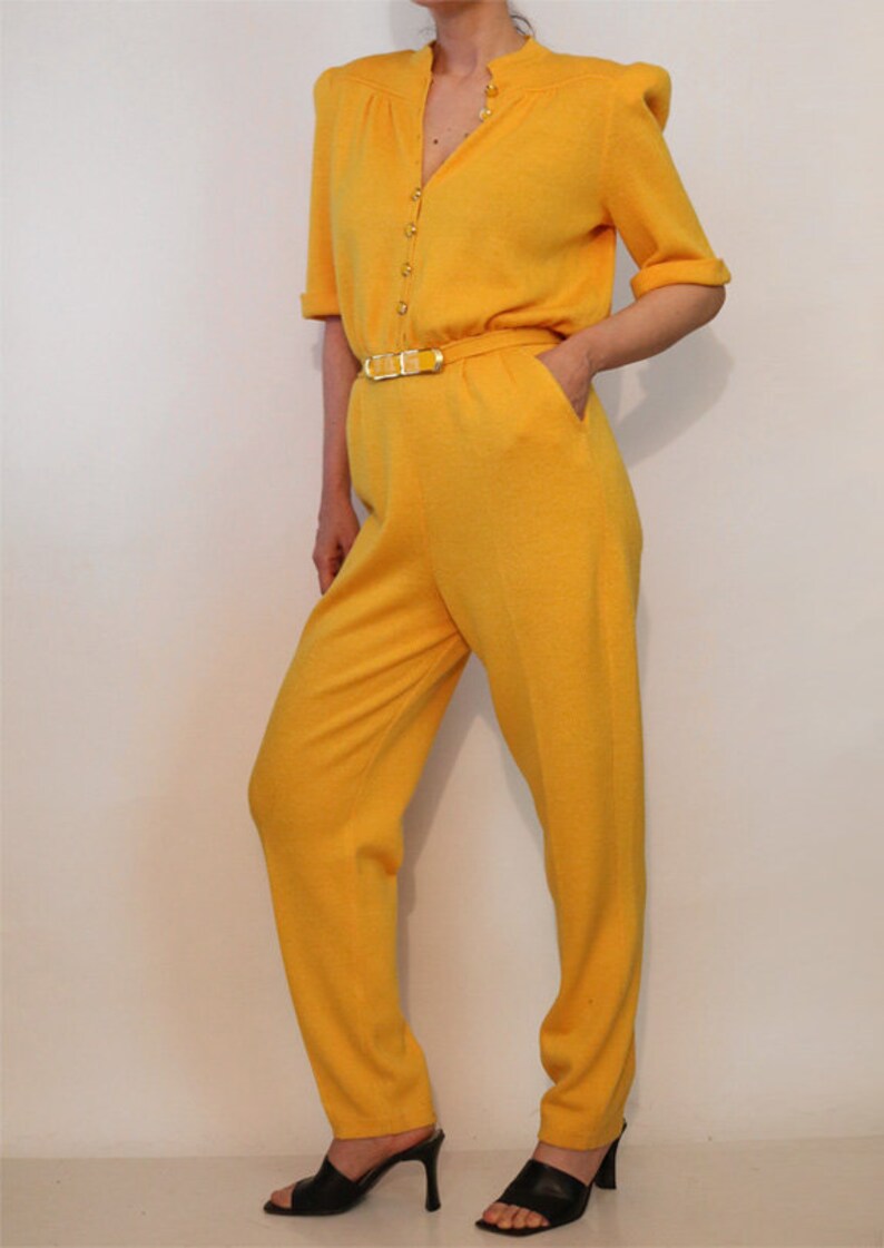 St John Orange Wool Knit Jumpsuit / Vintage 1980s Marigold / 80s Golden Orange St John Jumpsuit image 3