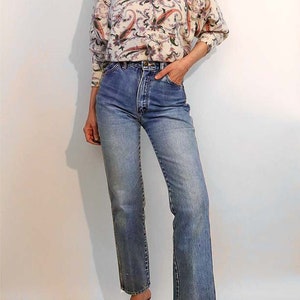 Jeans Wrangler descoloridos de los años 70, talla 25x29, Jeans Wrangler de pierna recta con bordado de caballo descoloridos y desgastados de los años 70, Wranglers de cintura 25 imagen 3
