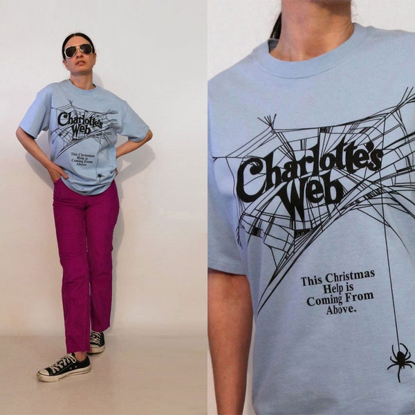 Rare Charlotte's Web T-shirt / Vintage 80s 1980s Cornflower E.B. White Children's Book Charlotte's Web T Shirt / Charlotte Spider Tee