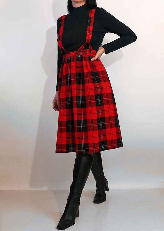 70s Plaid Cotton Flannel Suspender Dress,  Vintag… - image 3