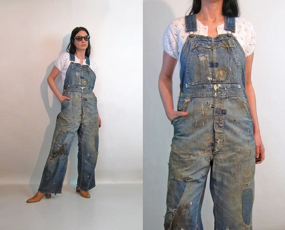 40s Patched Faded Overalls / Vintage 1940s Distres