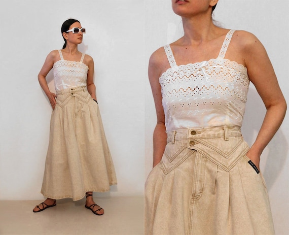 70s Broderie Anglaise Lace Tank Top / Vintage 197… - image 1