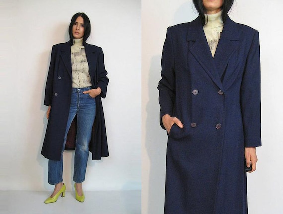 Navy Wool Peacoat / Vintage 80s Navy Blue Wool Coa