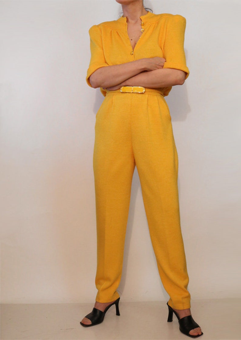 St John Orange Wool Knit Jumpsuit / Vintage 1980s Marigold / 80s Golden Orange St John Jumpsuit image 4