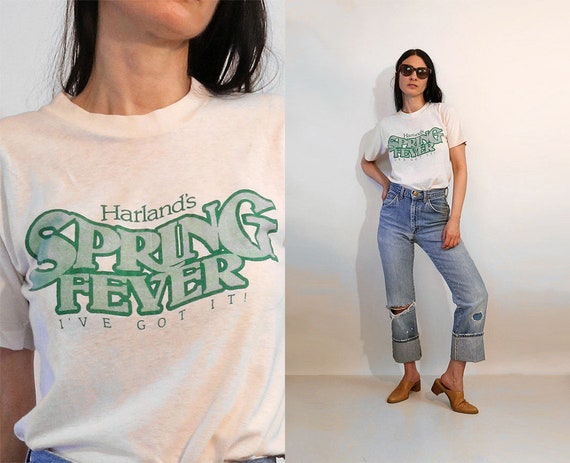 70s Spring Fever T-Shirt, Vintage 1970s White and… - image 1