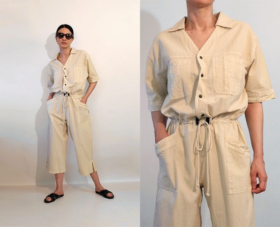 Vanilla Drawstring Cotton Jumpsuit / Vintage Off W