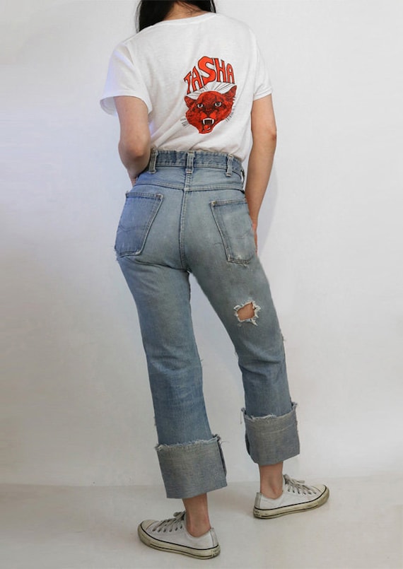 70s Ely Faded Ripped Jeans 29x32.5 , Vintage 1960s Faded Worn