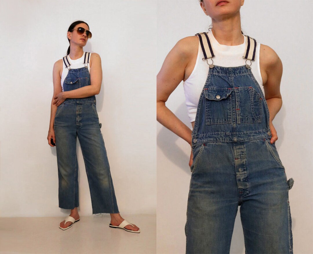 Rare 70s Madewell Patched Faded Denim Overalls Vintage 1970s Madewell Faded Patched Denim Vestback Overalls Frayed Hem Denim Overalls Etsy