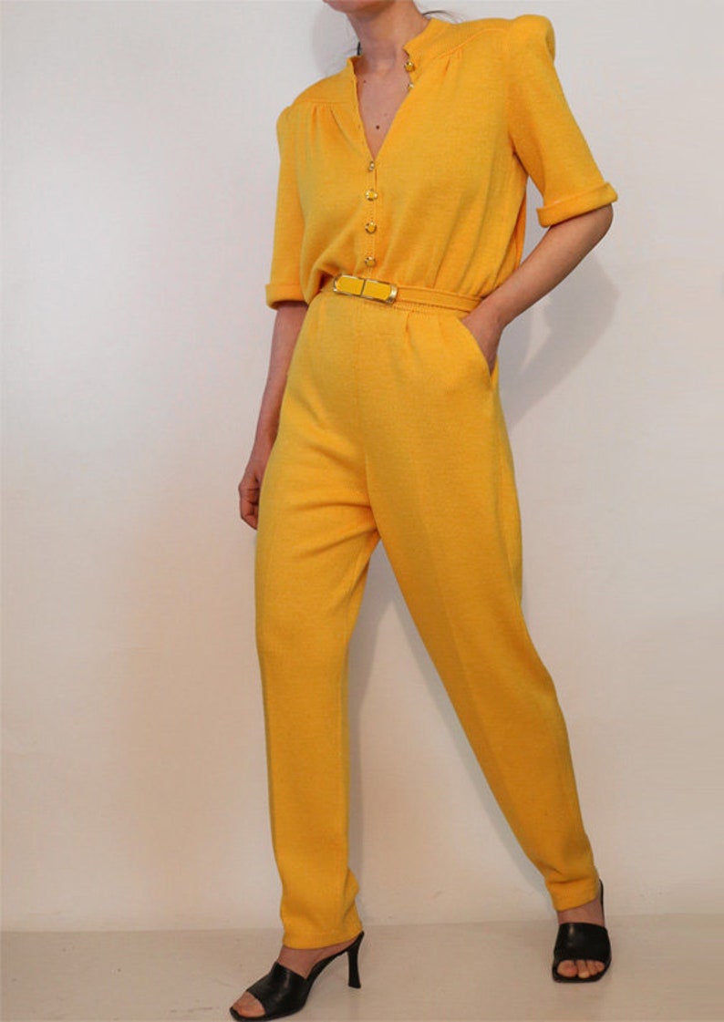 St John Orange Wool Knit Jumpsuit / Vintage 1980s Marigold / 80s Golden Orange St John Jumpsuit image 7