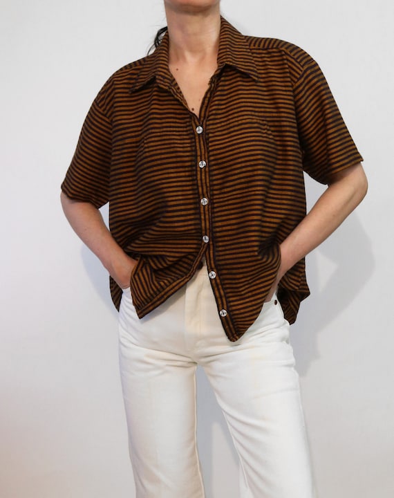 Russet n Indigo Cotton Striped Shirt / Vintage '8… - image 10
