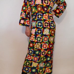 70s Rainbow Granny Square Crochet Wool Dress / Rare Ooak - Etsy
