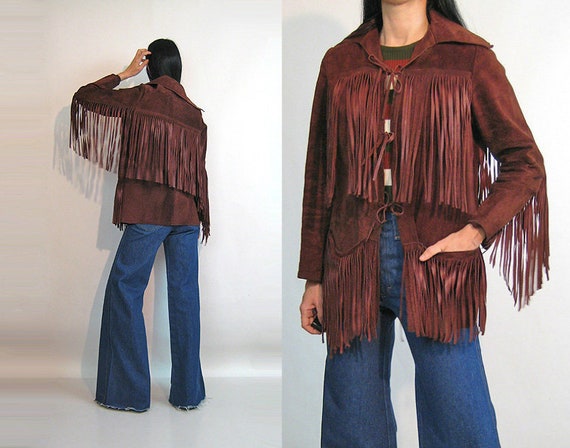 60s Chocolate Fringe Suede Jacket / Vintage 1960s