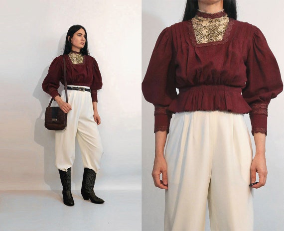 Antique Wool & Lace Mutton Blouse / Victorian Aube
