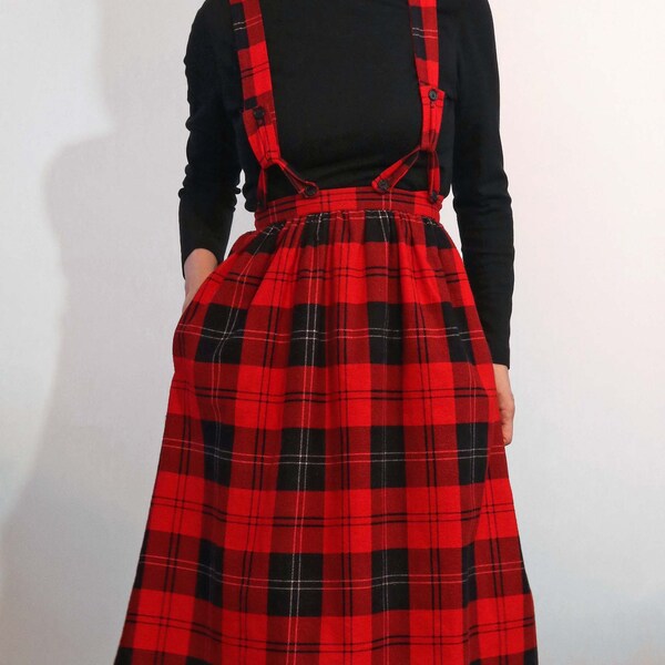 vintage plaid suspender skirt  KF83330