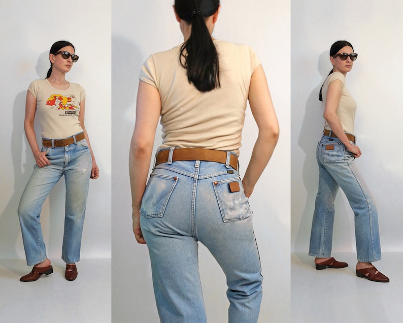 70s Faded Wrangler Jeans 30x28 Vintage 1970s Faded n Worn Wrangler Jeans 30 31 Waist Ripped Distressed Wrangler Straight Leg Jeans