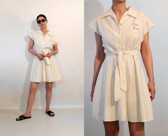 30s/40s White Cotton Gym Dress / Vintage 1930s 19… - image 1