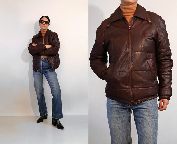 70s Quilted Oxblood Leather Puffer / Vintage 1970s