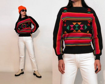 Rainbow Wool Knit Sweater / Vintage 1980s Multi-colored Striped Wool Knit Sweater / Rainbow Stripe Wool Knit Jumper