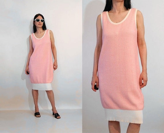 Pink Ribbed Cotton Tank Dress