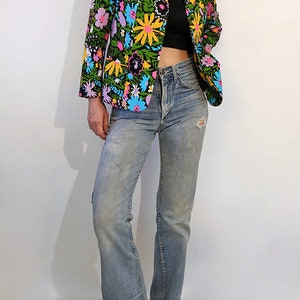 60s Midnight Garden Blazer / Vintage 1960s Black Neon Pastel Floral Blazer / 1960s 1970s Black Multi-colored Floral Jacket image 3