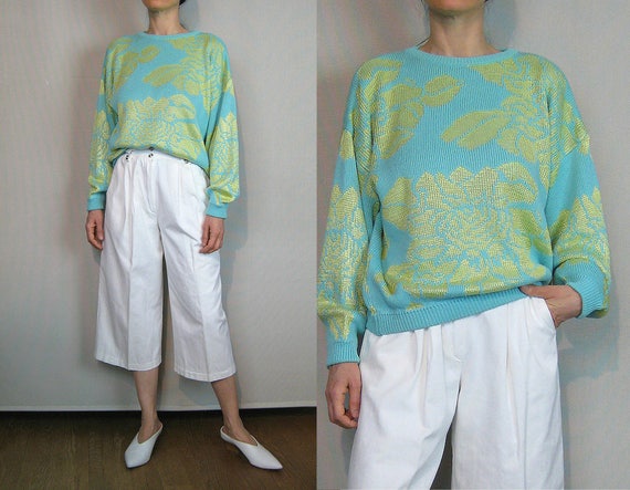 Cotton Knit ROSE Sweater / 80s Oversized Esprit Ro