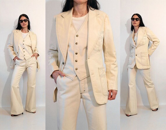 Rare 70s Lee 3pc Denim Pantsuit 29x32 / Vintage 19