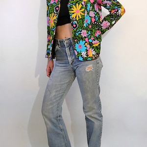 60s Midnight Garden Blazer / Vintage 1960s Black Neon Pastel Floral Blazer / 1960s 1970s Black Multi-colored Floral Jacket image 5