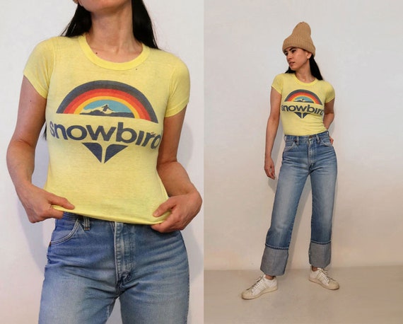 70s Rainbow Snowbird Tiny Fit T-shirt / Vintage 19