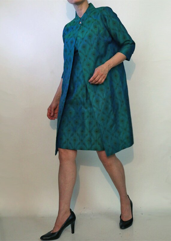 50s Jade Silk 2 Pc Dress Set, Vintage 1950s Blue … - image 5